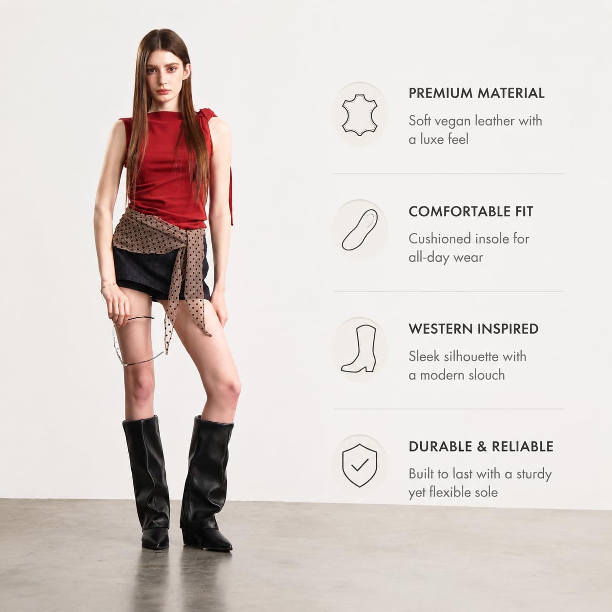 Faux Leather Fold Over Knee Boots - Image 4