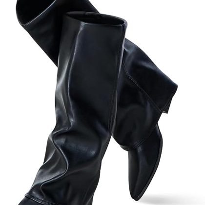 Faux Leather Fold Over Knee Boots