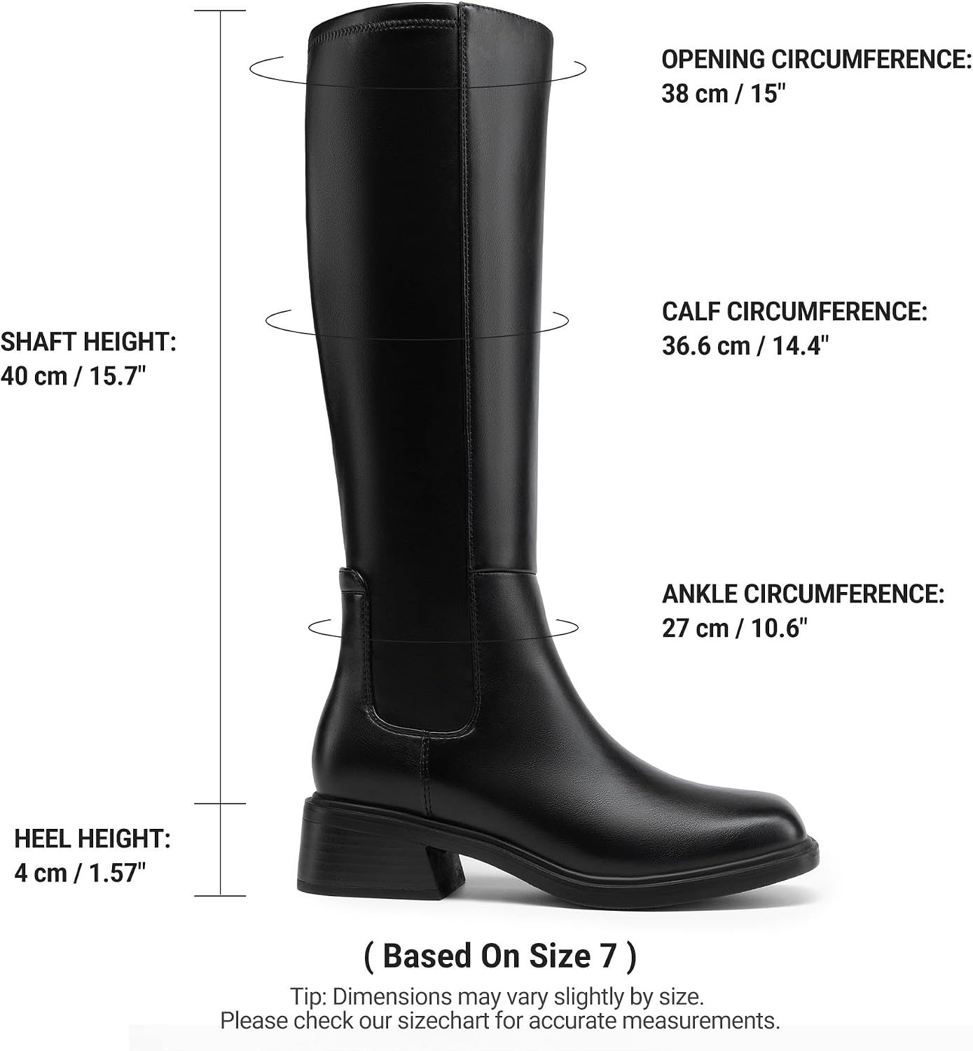 Women’s Square Toe Riding Tall Boots Zipper - Image 4