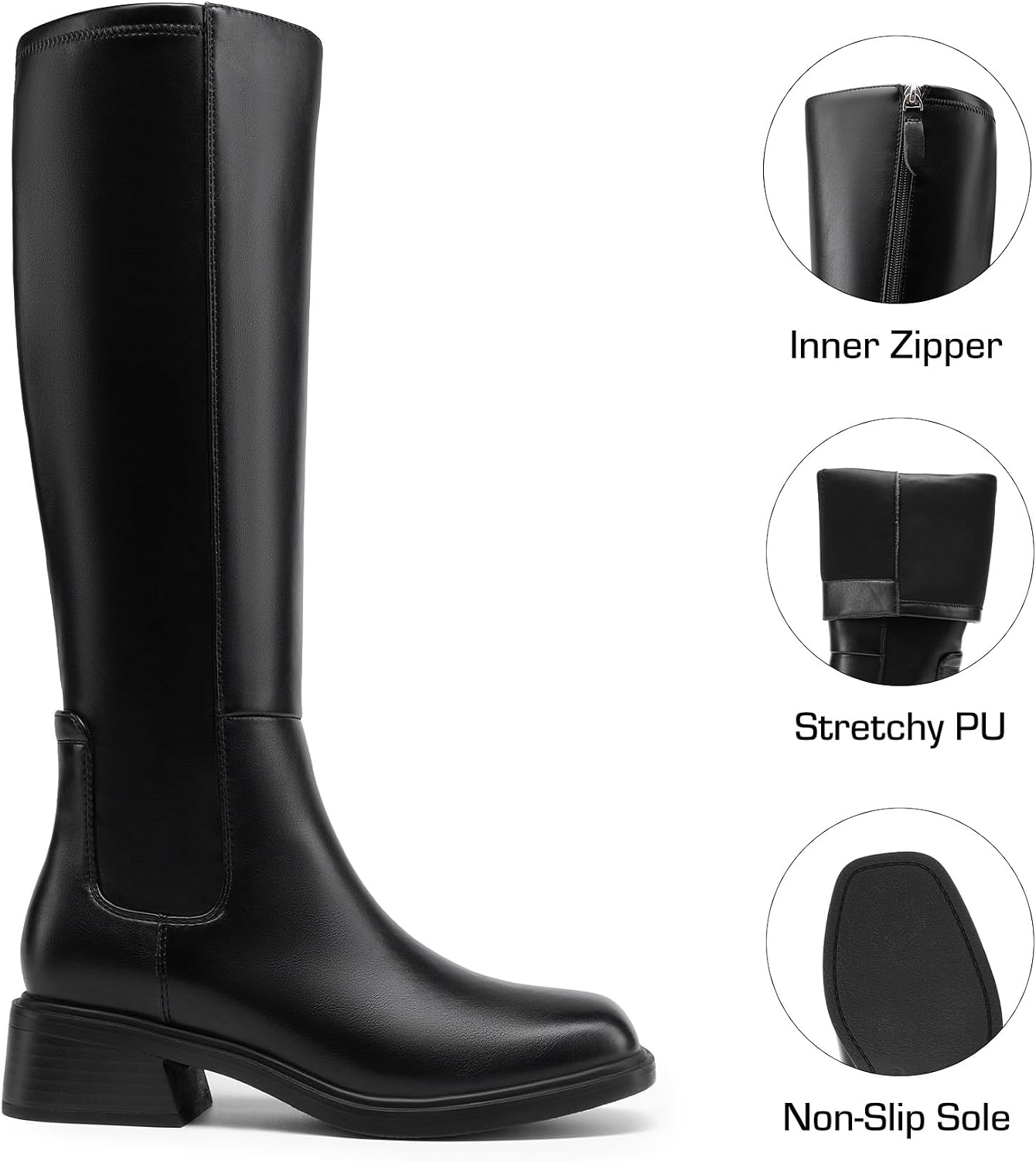 Women’s Square Toe Riding Tall Boots Zipper - Image 5