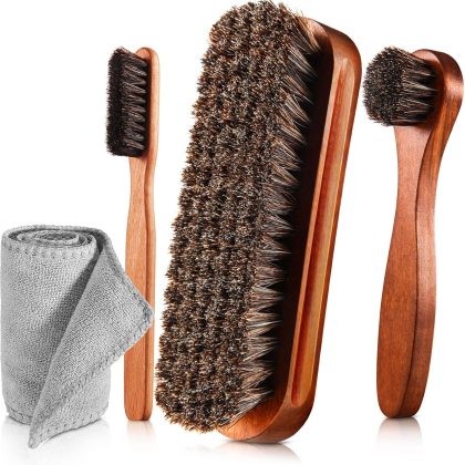 Horsehair Shoe Care Brush Kit with Cloth